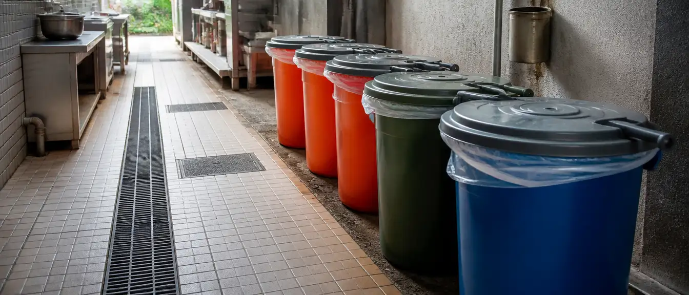 餐廳廚餘桶加蓋密封是台中餐廳蟑螂防治的關鍵基礎環境管理