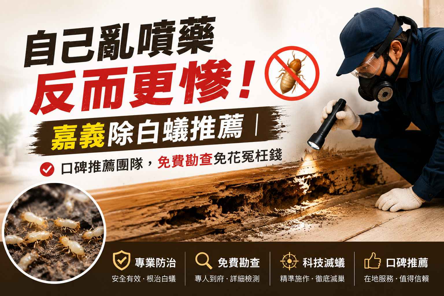 自己亂噴藥反而更慘！嘉義除白蟻推薦｜口碑推薦團隊，免費勘查免花冤枉錢