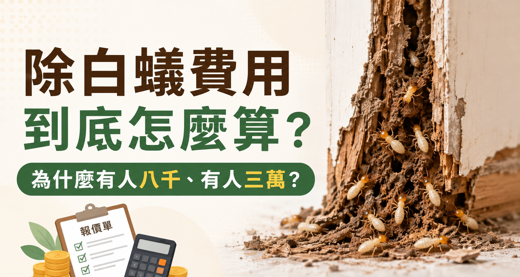 除白蟻費用到底怎麼算?為什麼有人八千、有人三萬? 除白蟻費用到底怎麼算?為什麼有人八千、有人三萬?