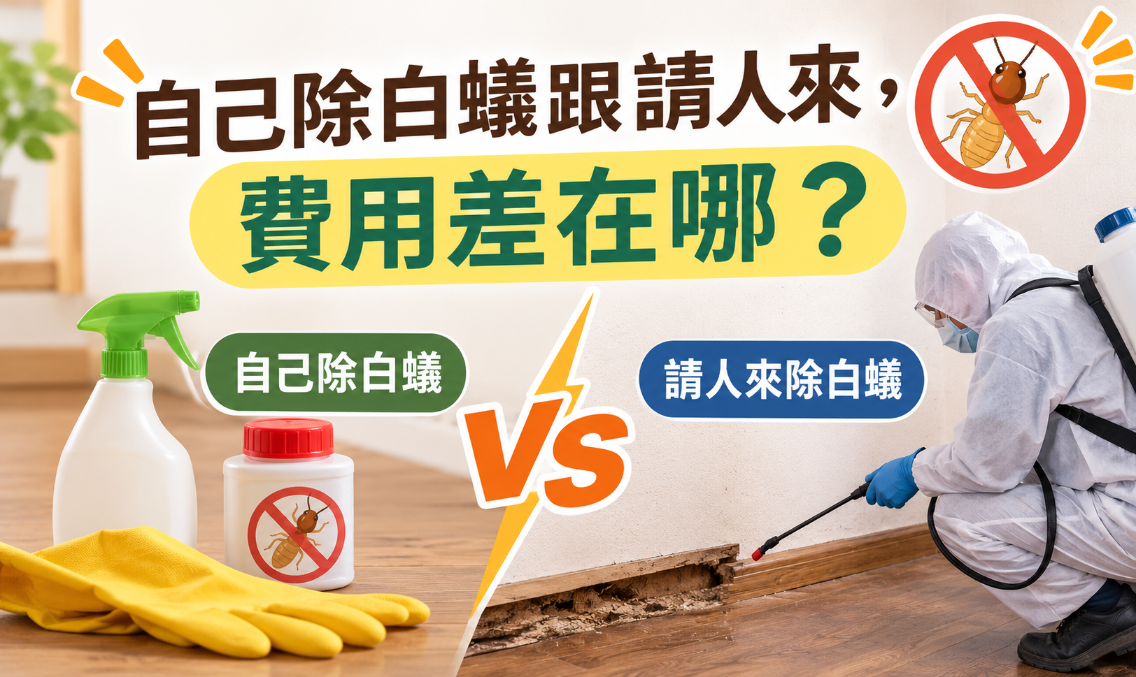 除白蟻費用到底怎麼算?為什麼有人八千、有人三萬? 1 自己除白蟻跟請人來,費用差在哪?