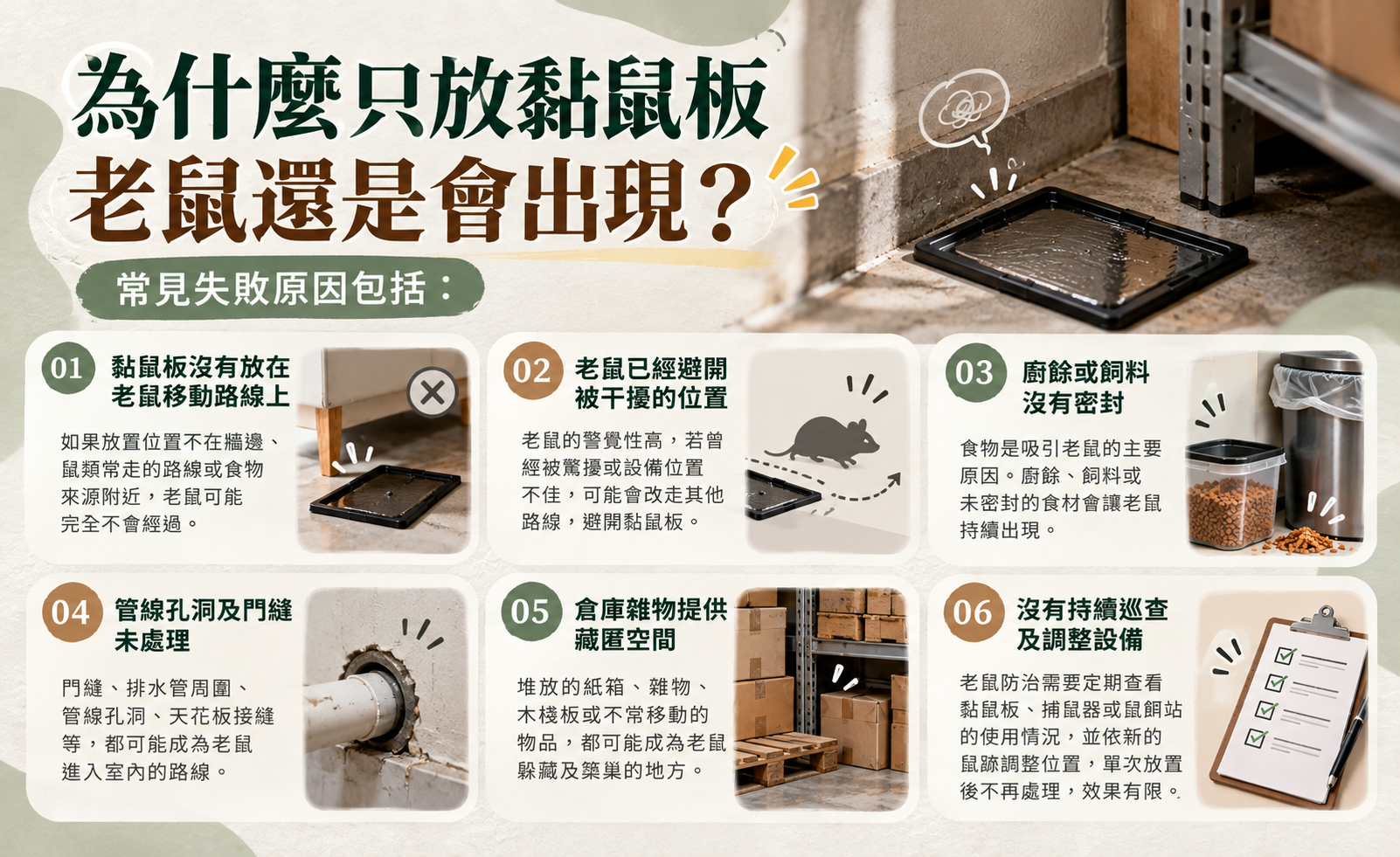滅鼠公司推薦怎麼選?這家公司的費用與服務流程也太公道了吧! 2 為什麼只放黏鼠板,老鼠還是會出現